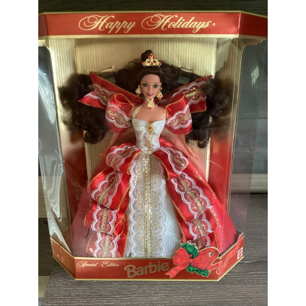 Mattel Happy Holidays Barbie 1997 Special Edition Brunette Red Gown 17832 NIB